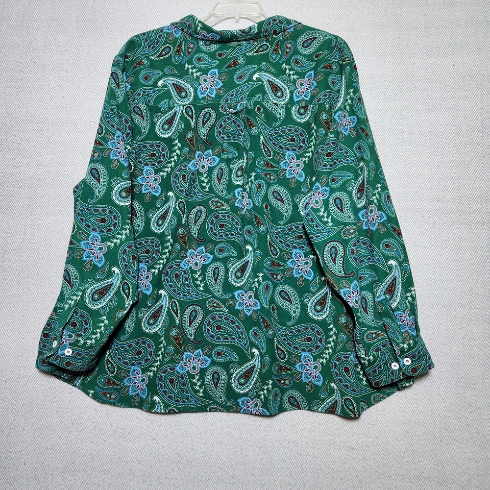 Mainstreet Blues Womans 4X Christmas Green Paisley Women's Button Down Shirt - Picture 2 of 8